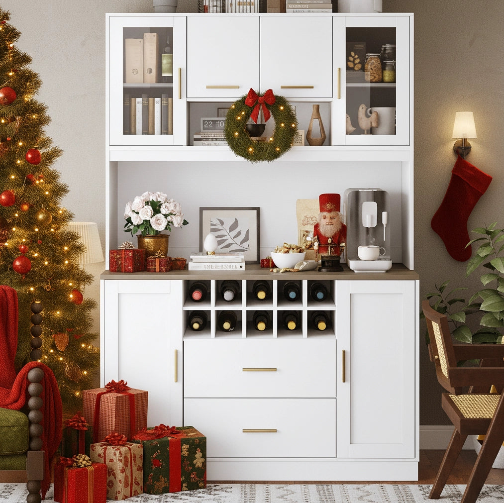 Credenza alta 120 cm con LED, prese USB e portabottiglie