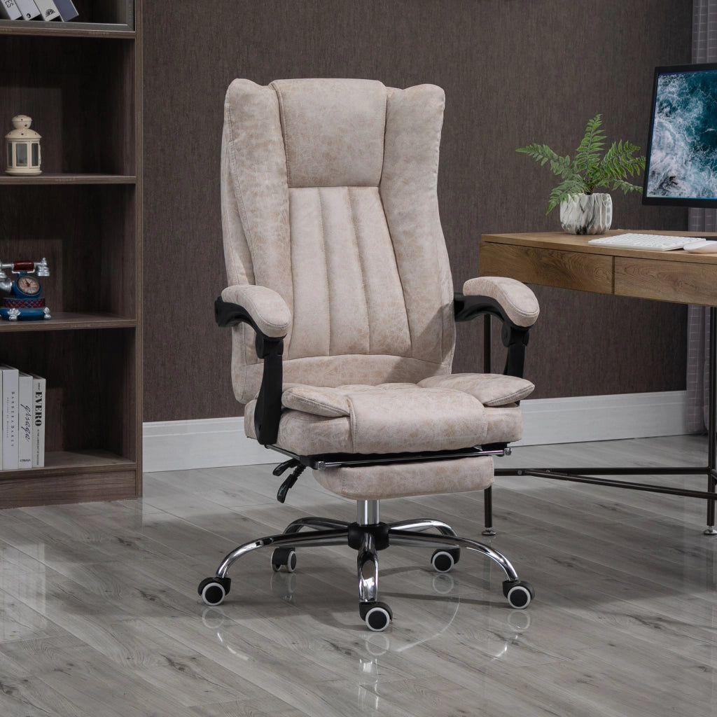 Sedia da ufficio girevole reclinabile con schienale alto poggiapiedi e altezza regolabile in microfibra beige