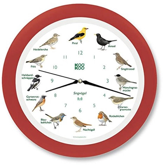 Ornitorinco Songbirds Strawberry Red, L'Ornitorinco Cantante, con 12 uccelli nativi e suoni di uccelli naturali, con orologio quartz con controllo RC radiografico