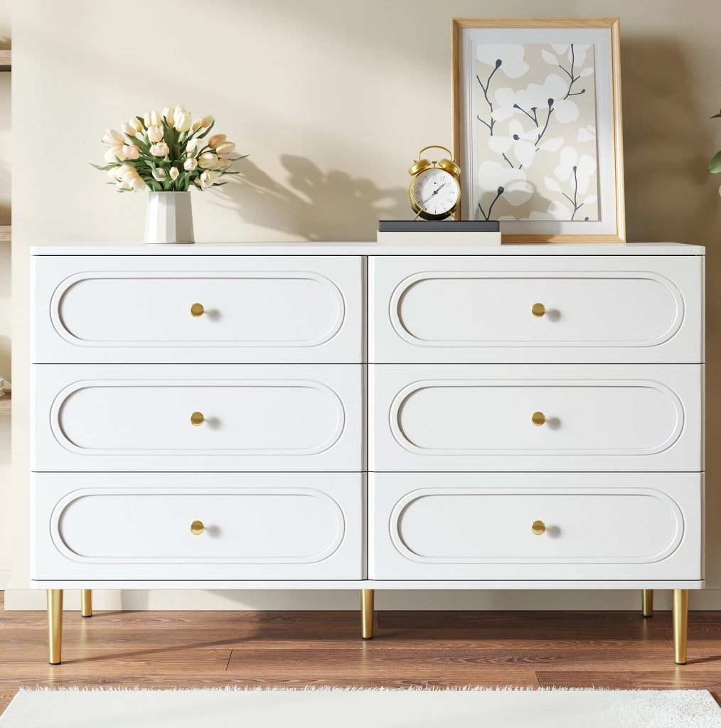 Credenza 120 x 40 x 75 cm bianca in MDF e truciolare， 6 cassetti