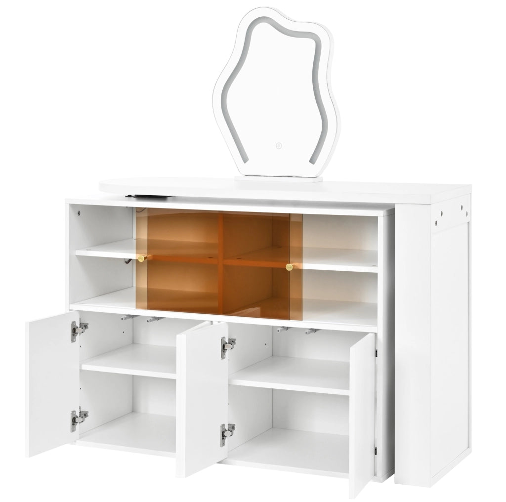 Tavolo da trucco girevole con specchio LED bianco 177x40x131,5 cm