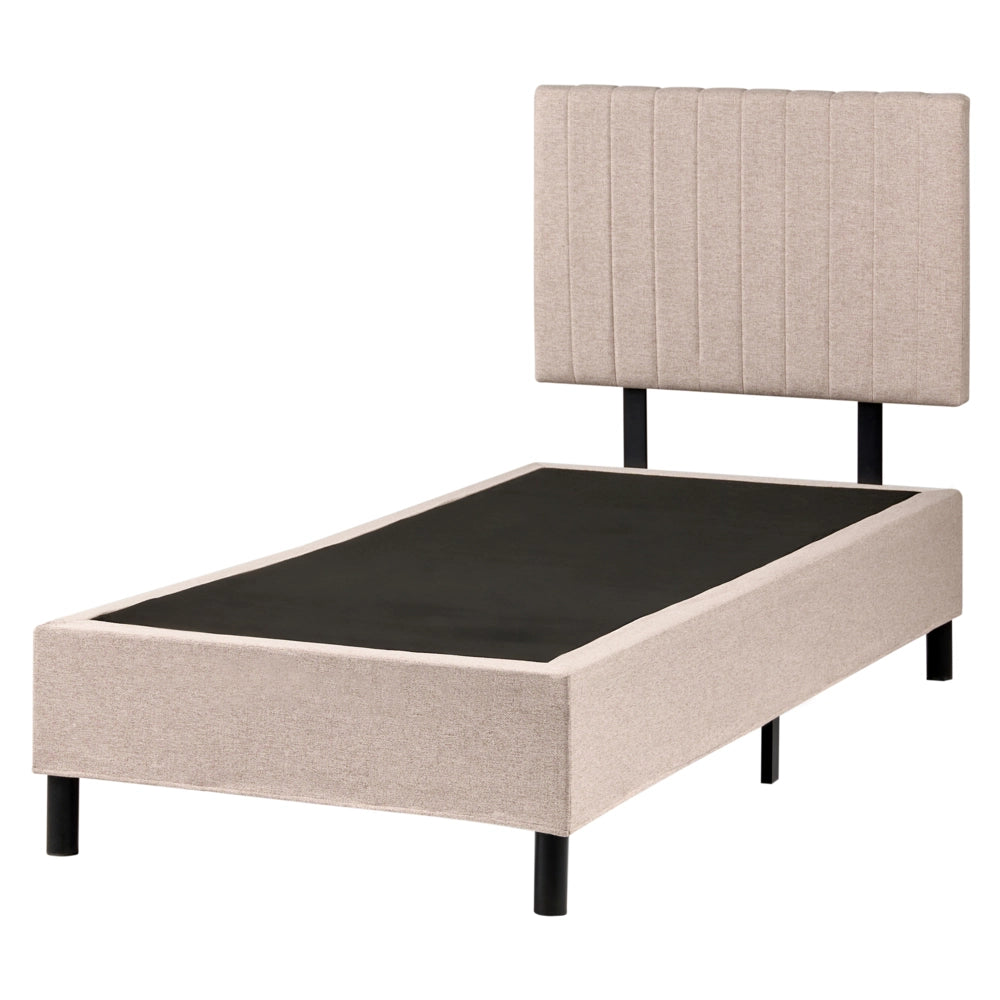 Letto singolo con testiera Materasso a molle insacchettate 90 x 200 cm Beige camera da letto