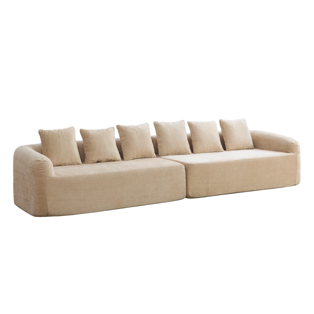 Divano con chaise longue in ciniglia kaki chiaro