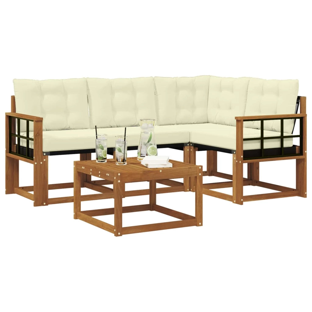 Set di divani da esterno con cuscino 5 pcs Naturale e Crema