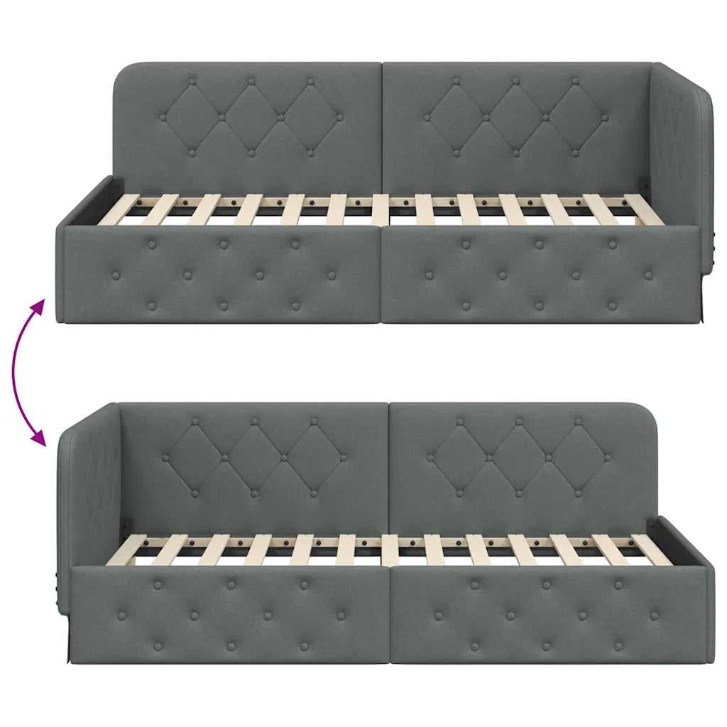 Cornice del letto ad angolo Grigio scuro 90 x 200 cm Tessuto