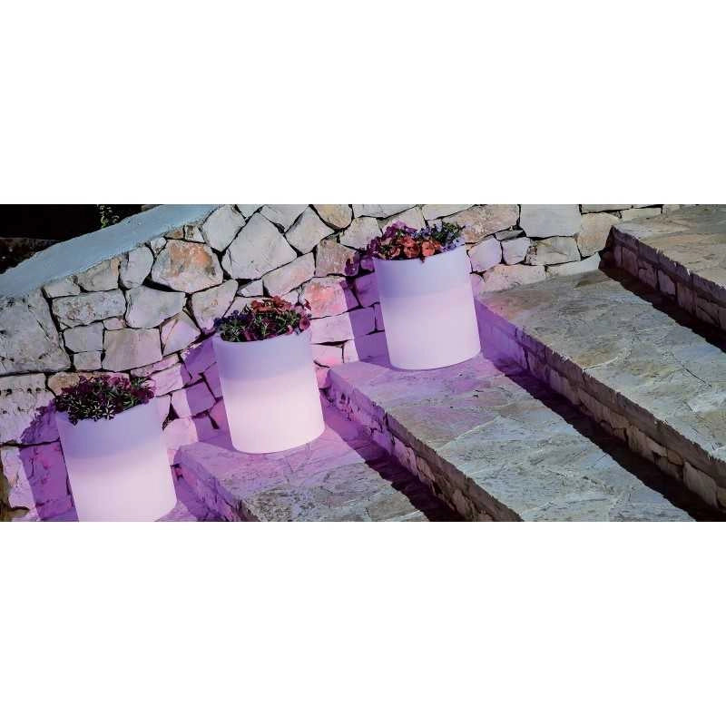 Vaso luminoso moderno di design Ø40 H50 in polimero resistente con LED rosso per interno ed esterno - Made in Italy - Monacis