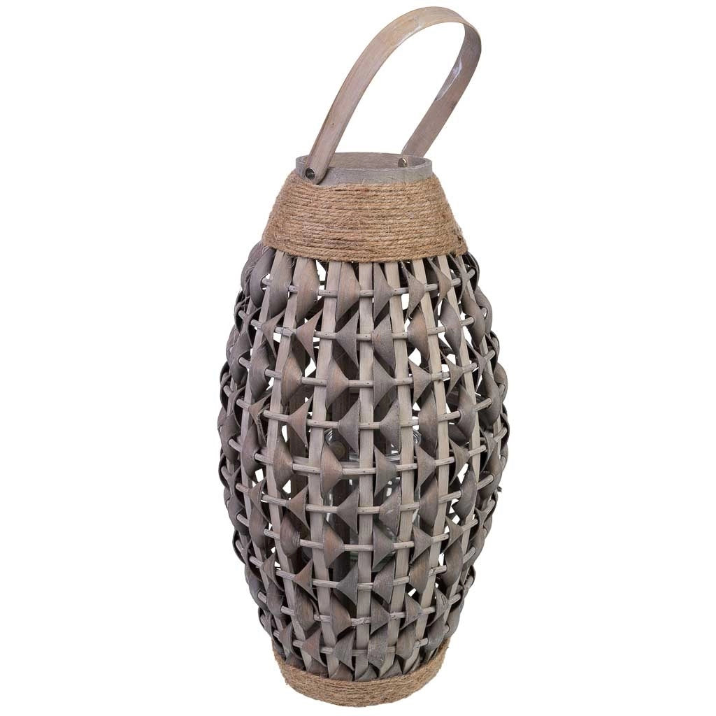 Lanterna in bambù e legno con portacandele in vetro D21x38h cm
