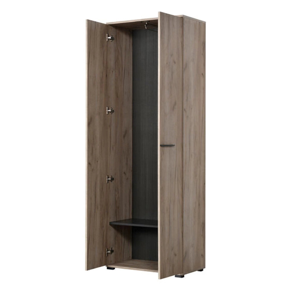 Armadio Camera da Letto Pinasca, Guardaroba 2 Ante un Ripiano, 67.5x195h cm Marrone Rovere Nodi