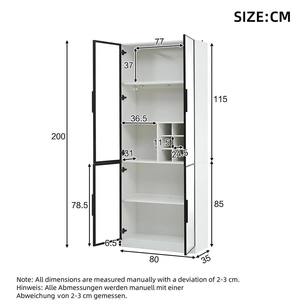 Vetrina 80x35x200 cm con LED - Xylo - ante in vetro, biblioteca, supporto vino, elegante buffet doppia anta
