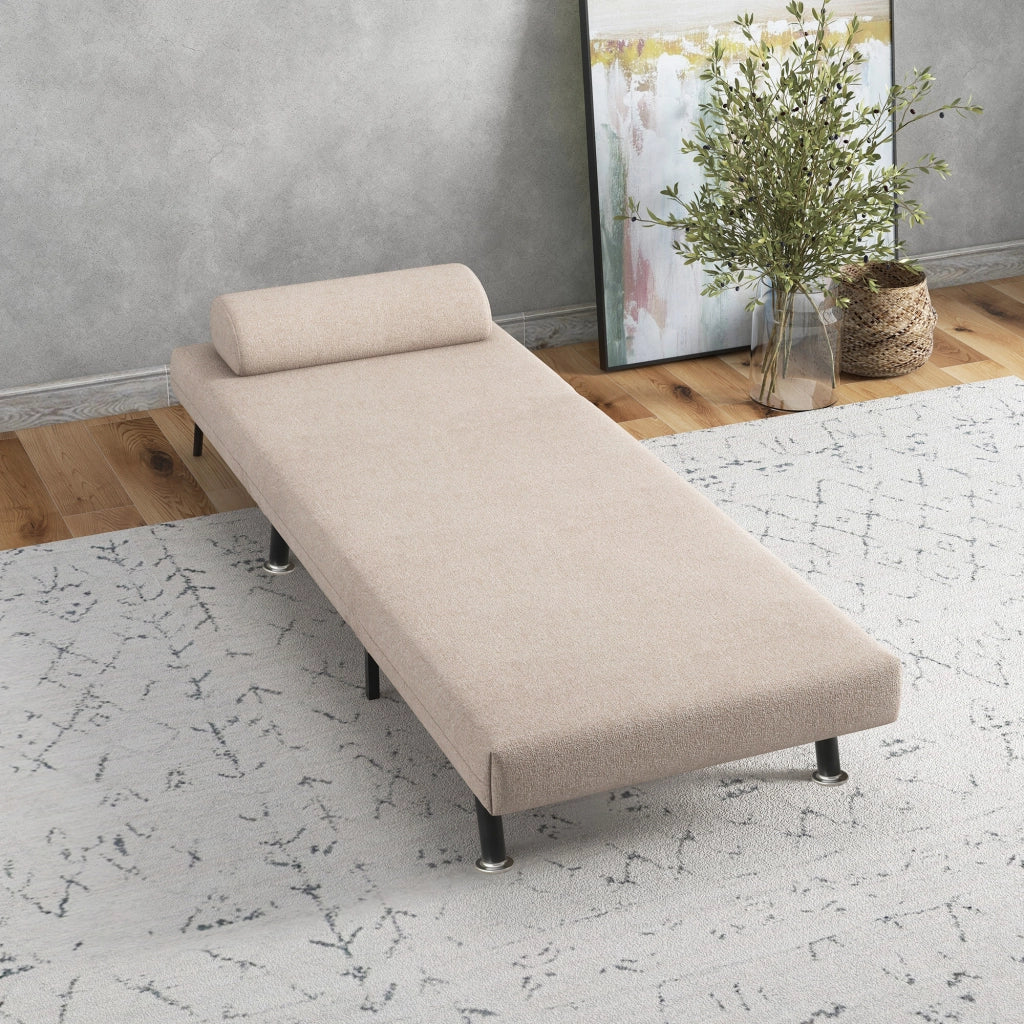 Poltrona letto pieghevole con schienale reclinabile, design moderno, color beige, 75x70x75 cm