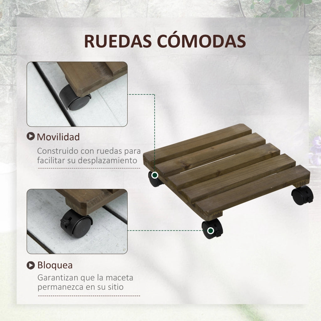 Supporto per piante con ruote in legno ¨C zephmum ¨C marrone scuro 50 kg