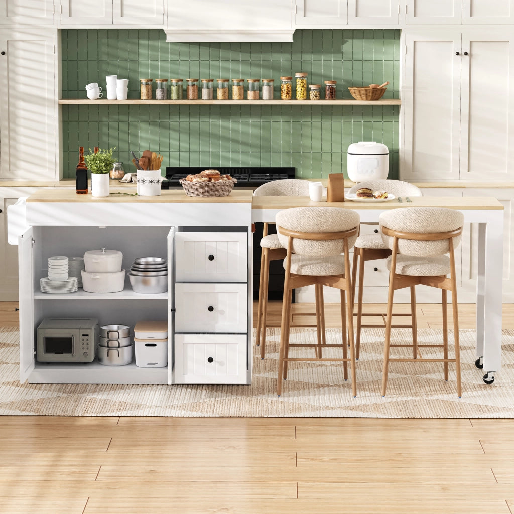 Isola Cucina su Ruote con Cassetti e Portaspezie ¨C MINIMAL ¨C Bianco, Allungabile