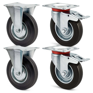 Set rotelle da trasporto 125 mm 2 ruote piroettanti con freno 2 fisse, nucleo in metallo, 100 kg a ruota