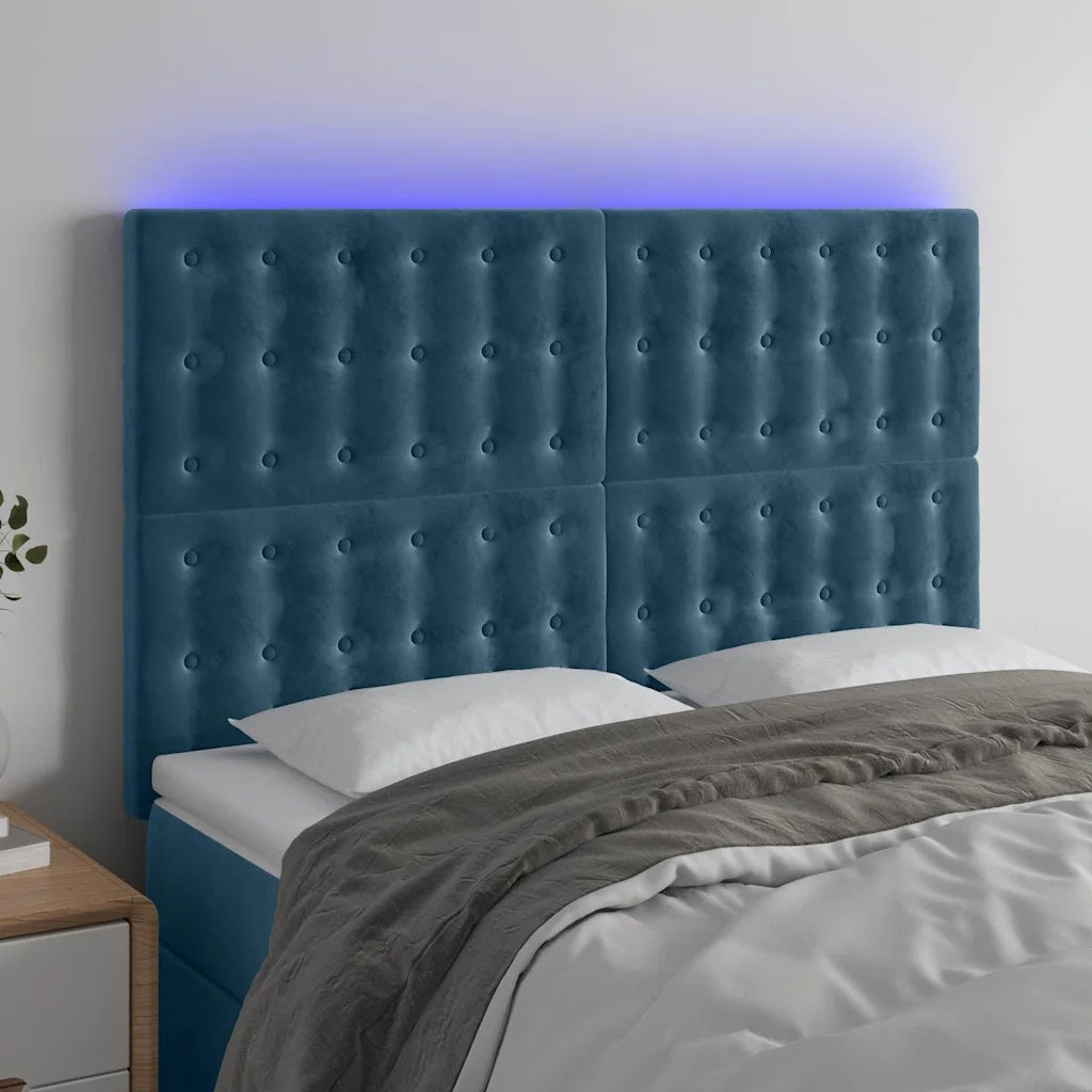Testiera a LED Blu Scuro 144x5x118/128 cm in Vellutocod mxl 73830