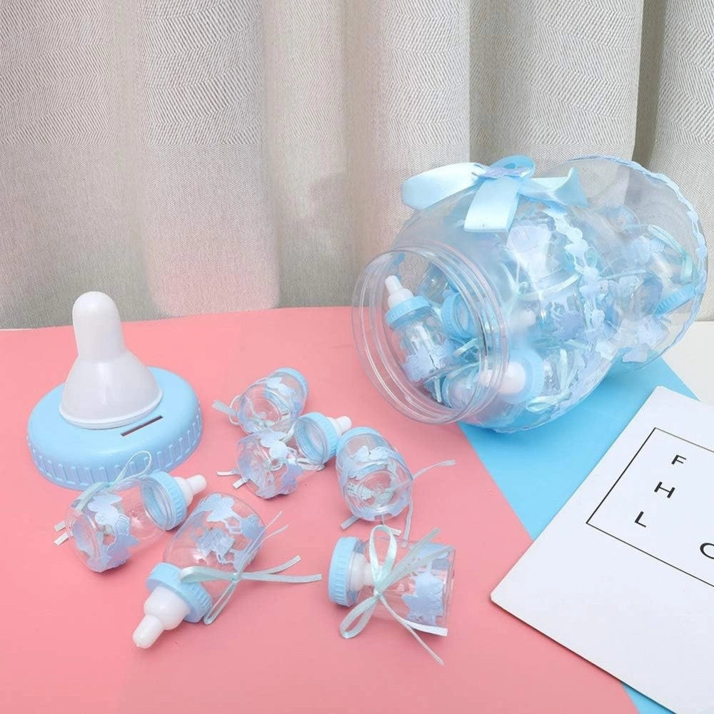 Trade Shop - Maxi Biberon Porta Confetti Celeste Idea Nascita 30 Pezzi Baby +1 Maxi Battesimo -
