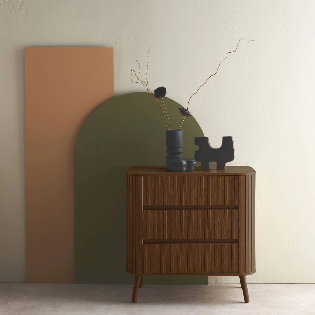 Cassettiera decorata con righe 3 cassetti, noce