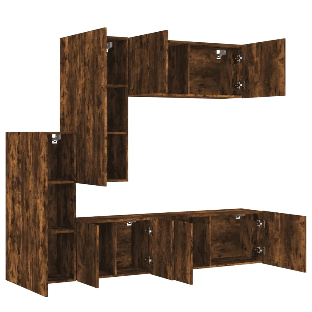 Mobile TV multimediale scaffale TV credenza mobile TV per sala da pranzo soggiorno camera da letto 5 pezzi rovere affumicato legno ingegnerizzato marrone 02_0029289