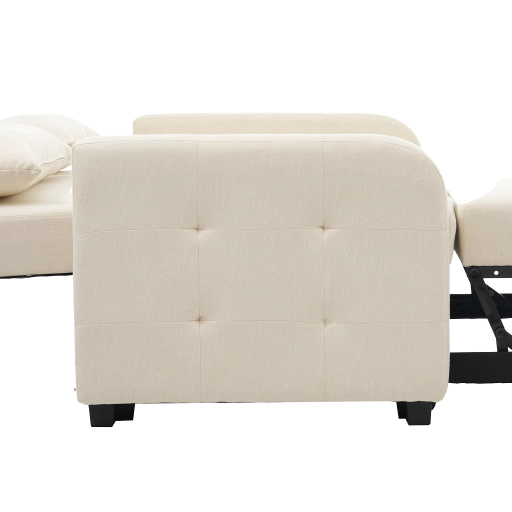 Divano Letto 2 Posti con Schienale Regolabile in 3 Posizioni e 2 Cuscini, Schiuma Beige 127 × 75 × 94 cm