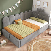 Letto divano 90 × 190 cm con contenitore idraulico e struttura a L reversibile, senza materasso, in velluto, grigio