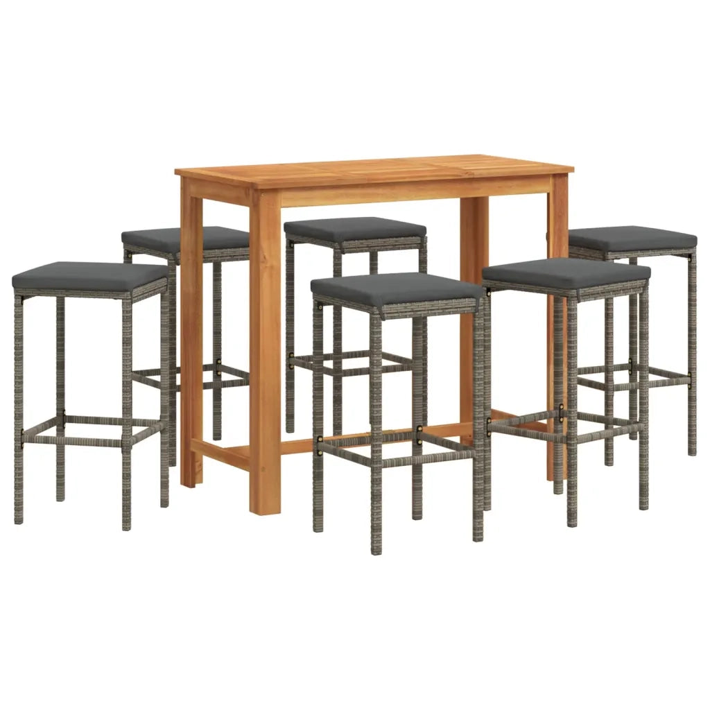 Set Bar da Giardino 7 pz Grigio in Legno Acacia e Polyrattan 3295287