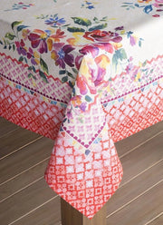 Tappeto da tavolo, 100% cotone, 160 cm x 220 cm decorativo, lavabile, tappeto da tavolo quadrato, tappeto da tavolo per la mamma, pasti, cucina, campeggio, giardino rosa - primavera/estate