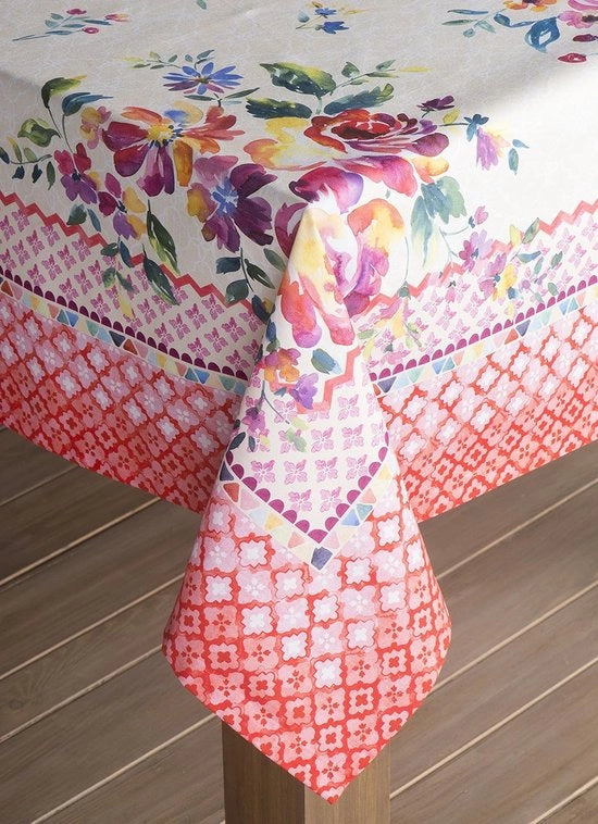 Tappeto da tavolo, 100% cotone, 160 cm x 220 cm decorativo, lavabile, tappeto da tavolo quadrato, tappeto da tavolo per la mamma, pasti, cucina, campeggio, giardino rosa - primavera/estate