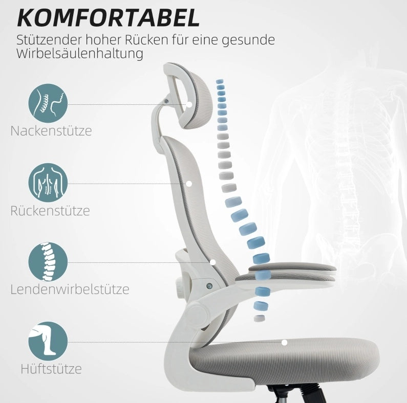 Sedia da ufficio ergonomica grigia con schienale in rete