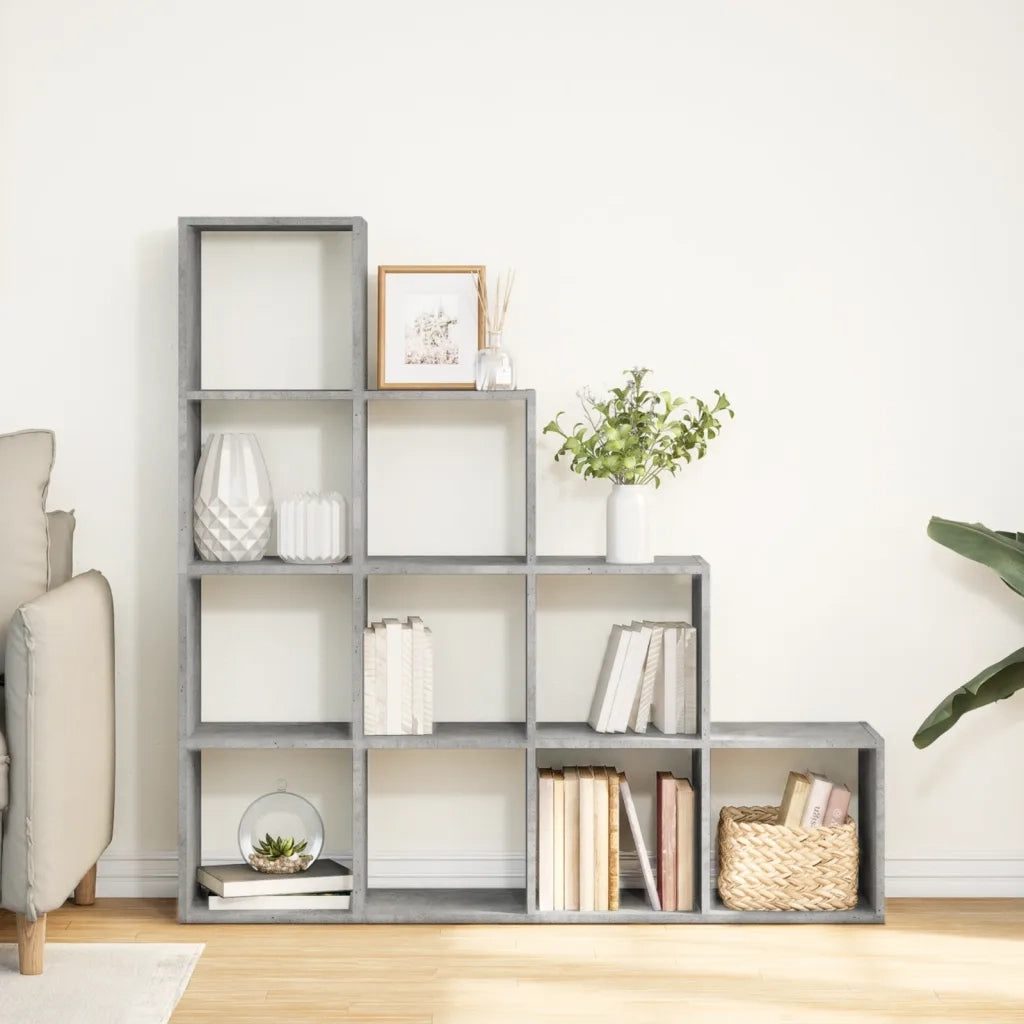 Libreria 4 Ripiani-Scaffale per Libri-Mobile di Stoccaggio Grigio Cemento 131,5x29x131,5 cm Truciolato