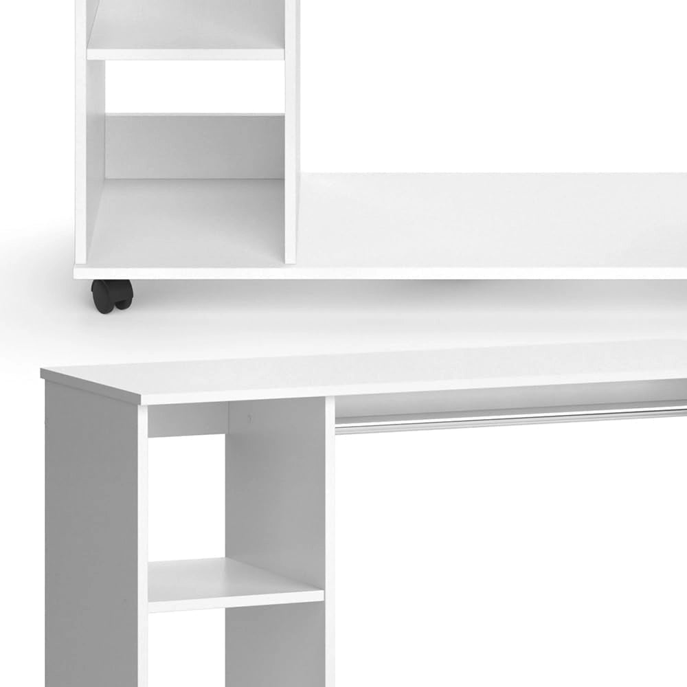Armadio da ingresso Cosmo, Bianco, 110 x 129.4 cm, con ripiani aperti e ruote per un utilizzo flessibile