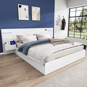 Letto 160x200 cm con Bluetooth; USB-A e USB-C; orologio elettronico e luce colorata; MDF bianco