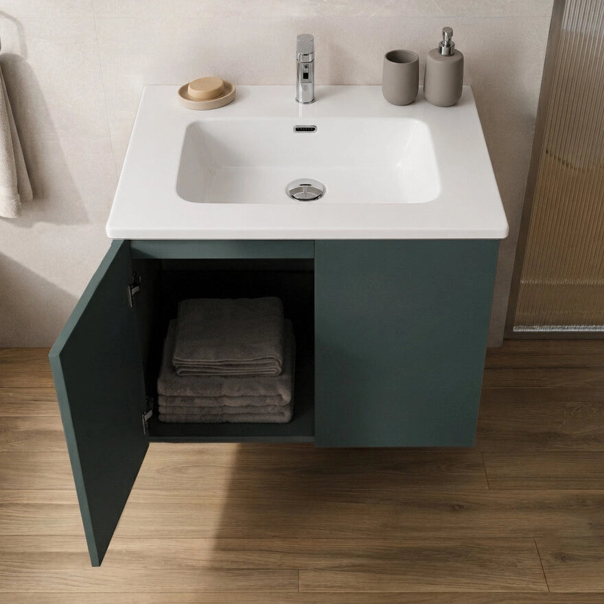 Mobile bagno sospeso 60 cm verde due ante e lavabo Tierra
