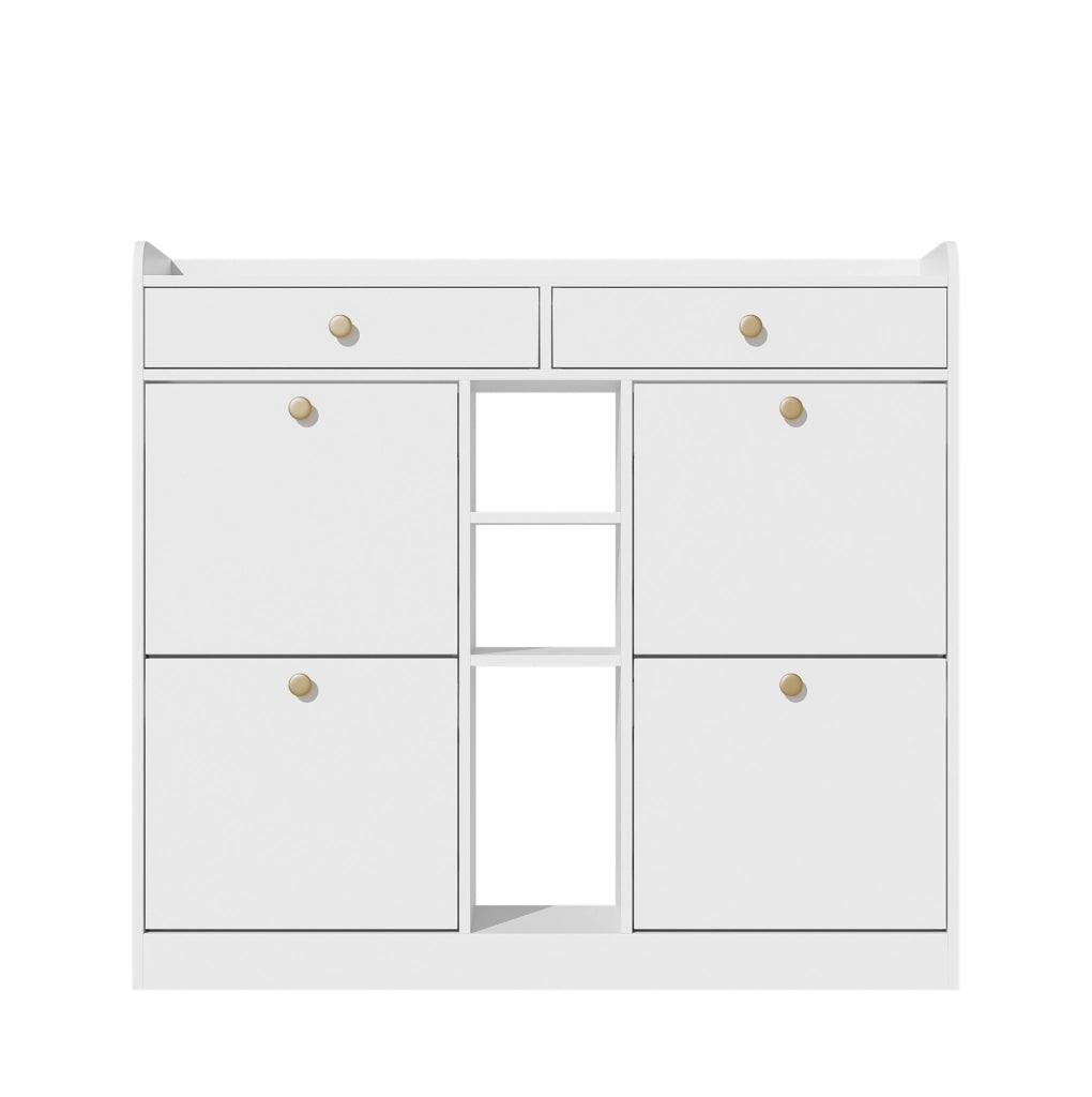 Scarpiera bianca 110x26x100 cm con ante a ribalta e cassetti