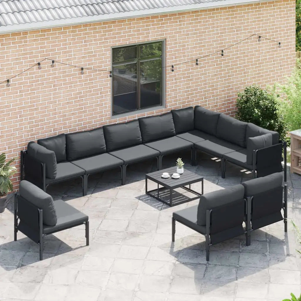 Set Divano da Giardino con cuscino 10 pcs Nero Acciaio 3378998