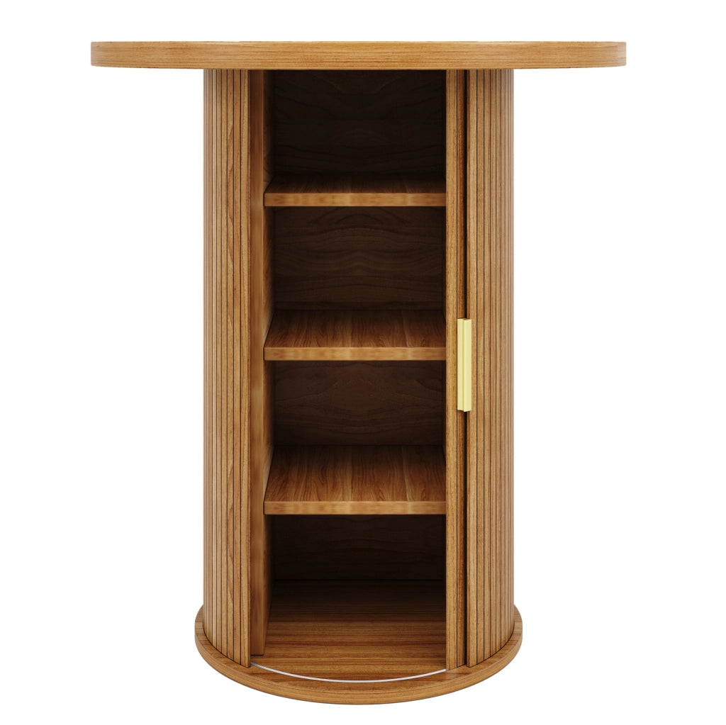 Tavolo bar rotondo con mobile a 4 ripiani; MDF e metallo; 60 x 60 x 91;6 cm; legno