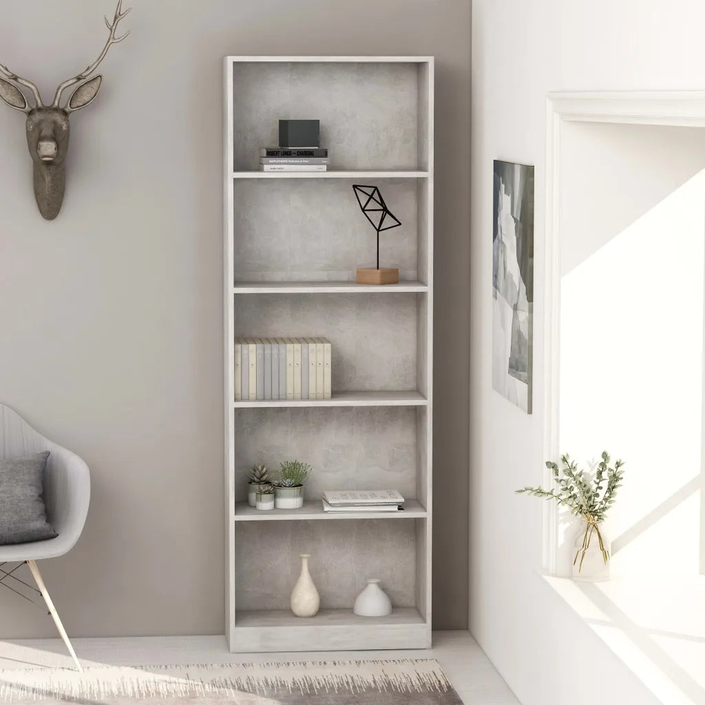 Libreria 5 Ripiani Grigio Cemento 60x24x175cm Legno Multistrato 800886