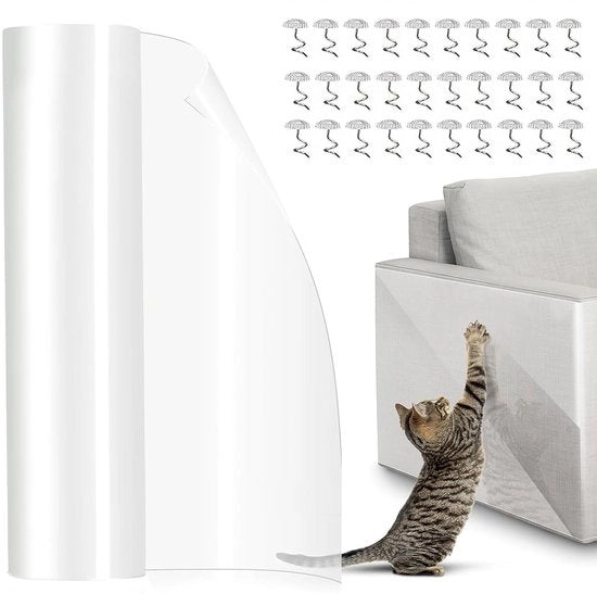 Protezione Anti-Marcatura Invisibile per Banchi! Adesivo Auto-Attaccante per Protezione dei Mobili da Gatti da 20 x 500 cm – Copertura Rimovibile per Protezione da Artigli su Porte, Pareti e Rivestimenti + Accessori con Maggiore Aderenza