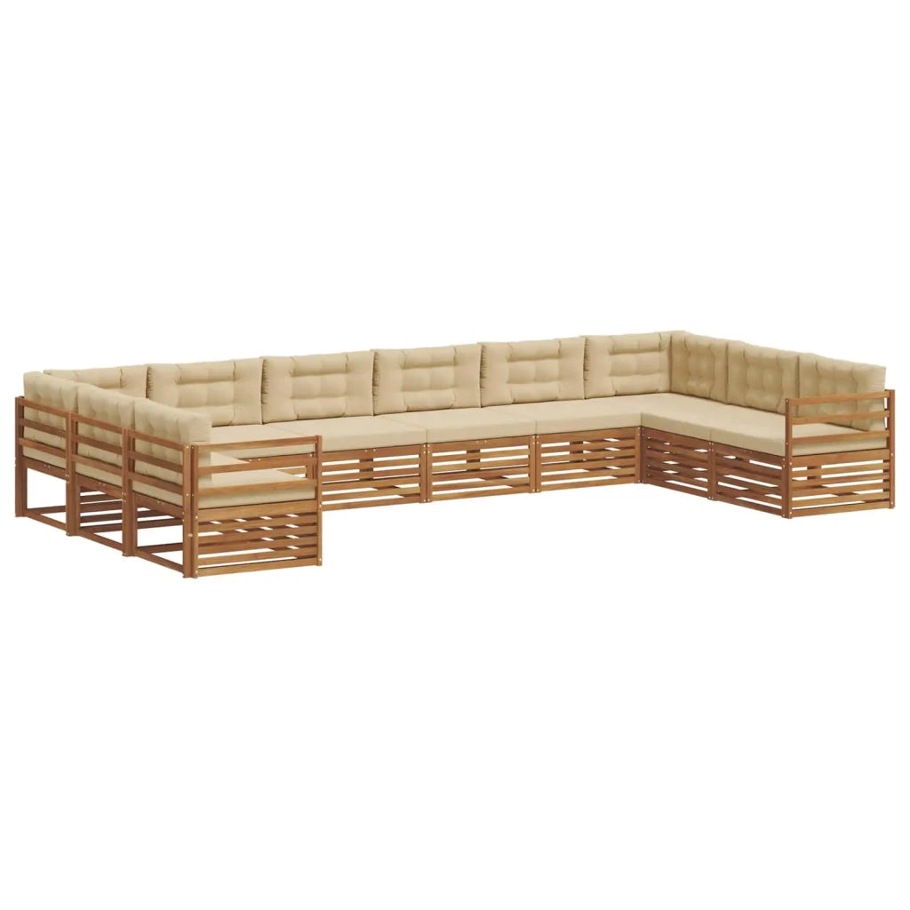 Set divani 7 pcs Naturale e Beige Legno di Acacia Massello 3374193