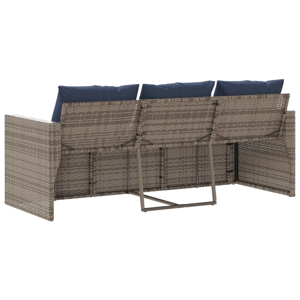 Divano da Giardino con Cuscini 3 Posti Grigio in Polyrattan