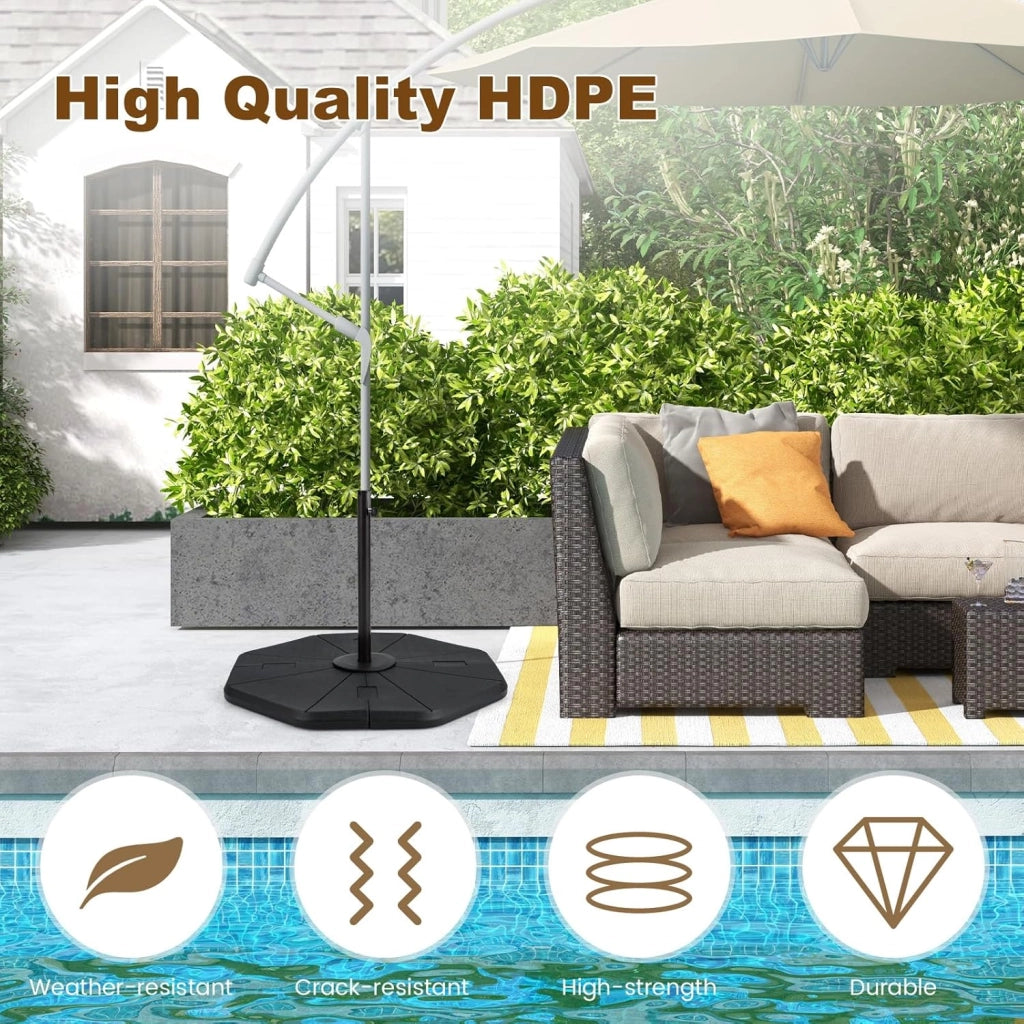 Set di 4 piedini per ombrellone, riempiti con acqua o sabbia, set di 4 piastrelle per ombrelloni in HDPE, supporto per ombrellone per spiaggia, giardino, balcone, terrazzo, ottagonale, 116 x