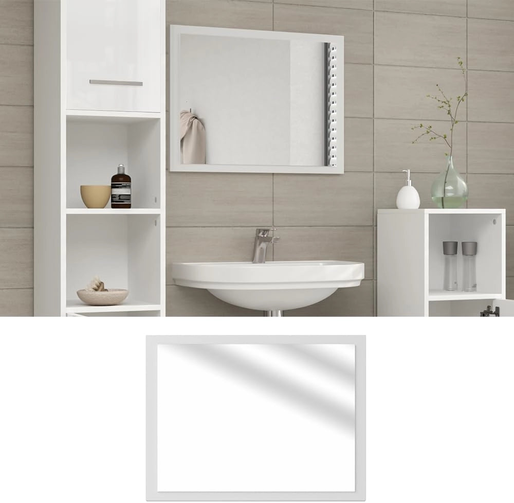 Specchio bagno Kiko, Bianco lucido/bianco, 45 x 60 cm, per montaggio a parete, abbinabile ai mobili da bagno Kiko