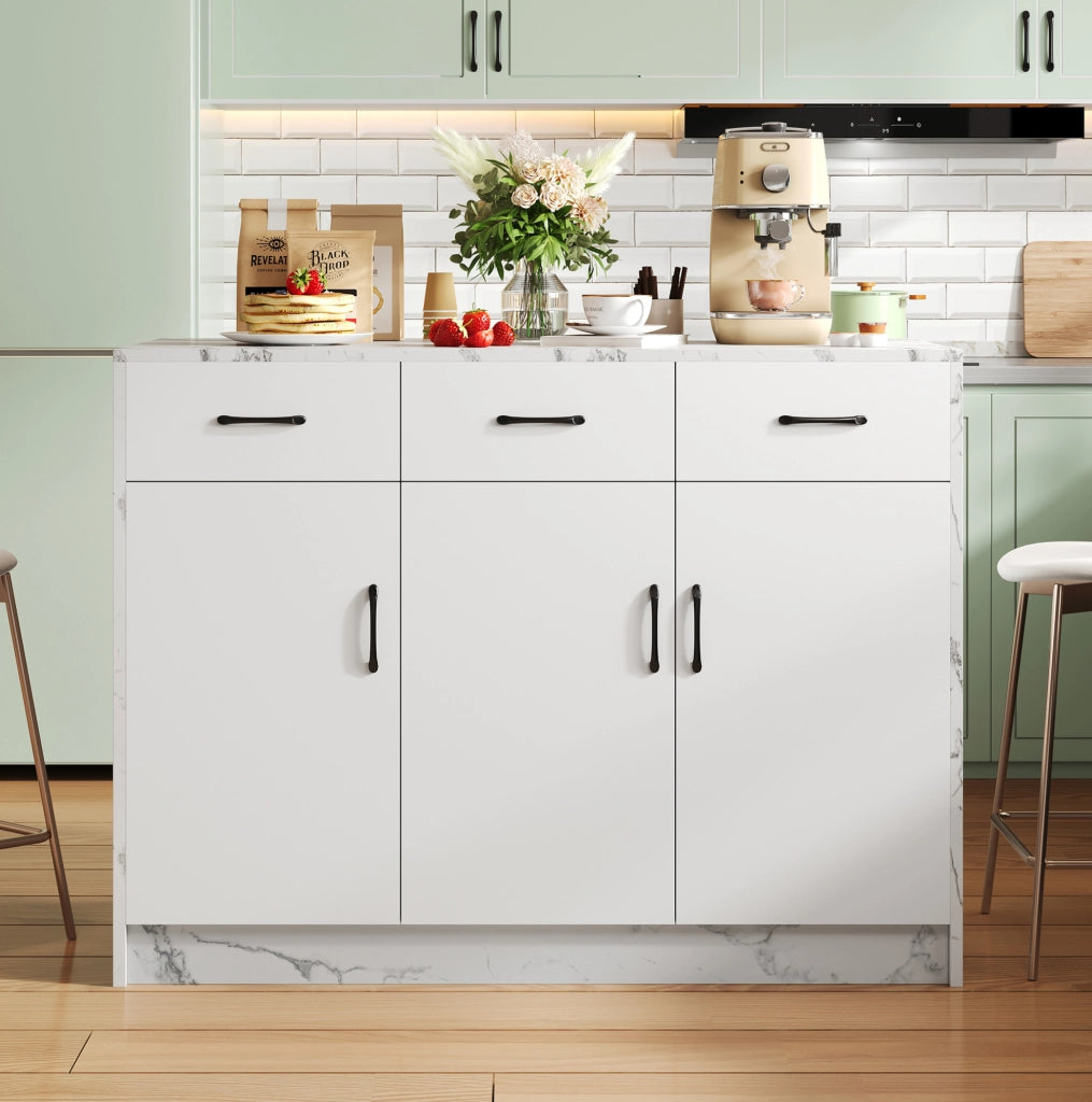Isola da cucina in MDF effetto marmo bianco 120x60x90,5 cm