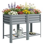 Orto Rialzato da Giardino con Ripiano ¨C Xylo ¨C Metallo Galvanizzato Grigio 120x55x80cm