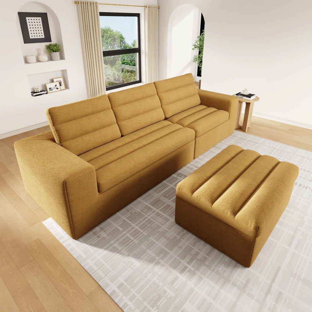 DIVANO Modulare Angolare L 253x161x89 cm Chenille Arancione con Pouf