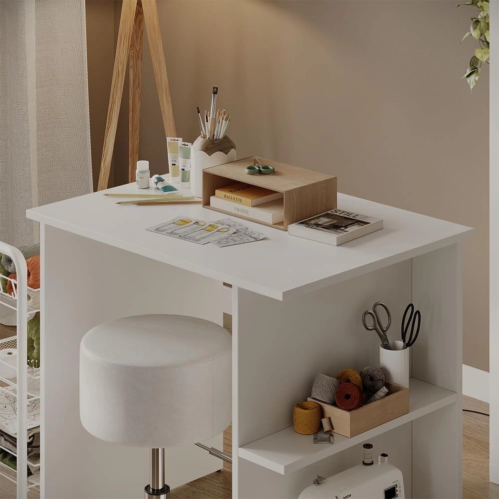 Scrivania con ripiani Simple, Bianco, 82 x 60 cm, con due ripiani aperti per spazio di appoggio aggiuntivo