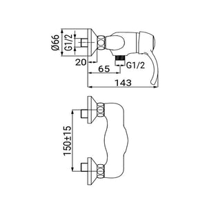 Miscelatore esterno doccia finitura ottone antico - serie Oxford