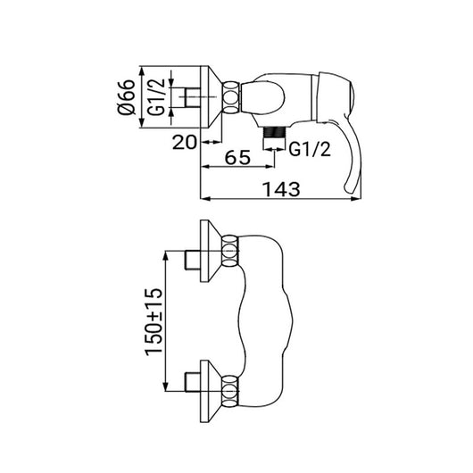 Miscelatore esterno doccia finitura ottone antico - serie Oxford