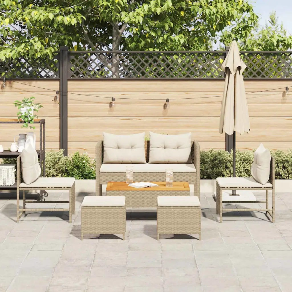 Set Divano da Giardino 6 pz | Set Salotto da Giardino Beige e Crema polyrattan
