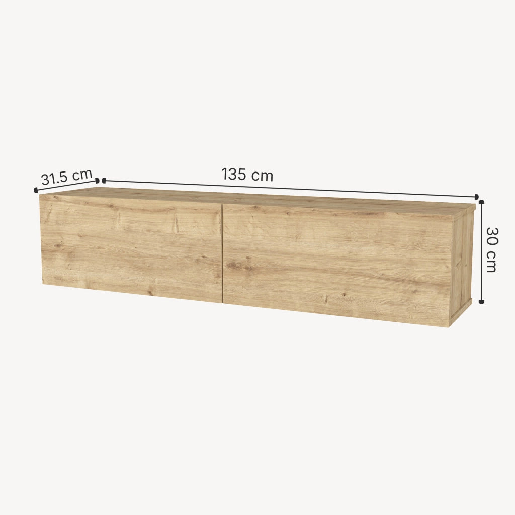 Mobile TV da Parete Nolven con 2 Ante a Ribalta 135 x 32 x 30 cm - Effetto Rovere [en.casa]