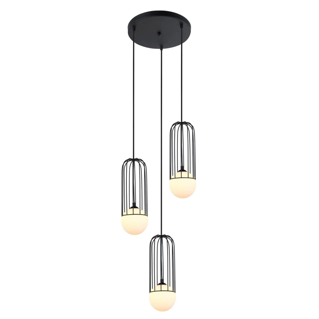 Lampadario Italux Simon nero 3 luci G9 vetro bianco