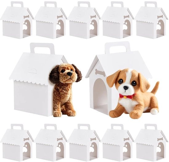 Cadeaudozenti con coperchio in forma di casetta per cani - 30 pezzi - Dozzina di cartone bianco - Finestre con protezione contro la pioggia e impronta di zampe - Ideale per feste - Dozzine di regalo
